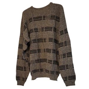 Vintage Robert Alan Brown Sweater  Striped Drop Shoulder Crewneck, Size XL